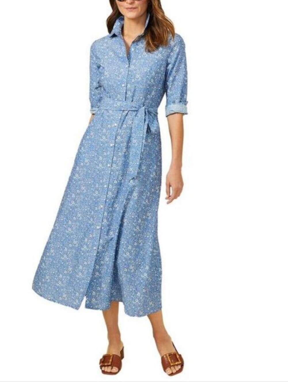 J. McLaughlin Blue Floral Collared Maxi Dress with Belt Sz.S
